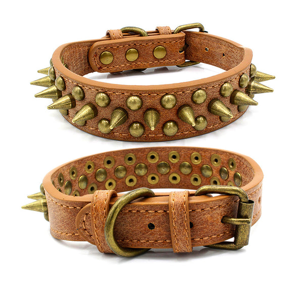 Bronze Rivet Pet Collar – Adjustable Punk Style for Dogs & Cats